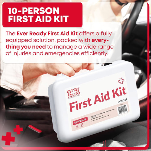 MediTac Kits 10 Person First Aid Kit Type III, ANSI A, OSHA compliant with bandages, antiseptic wipes, and medical supplies inside