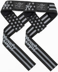 Iron Infidel lifting straps for weightlifting, showing black and red padded straps with adjustable loops for enhanced grip during lifts.