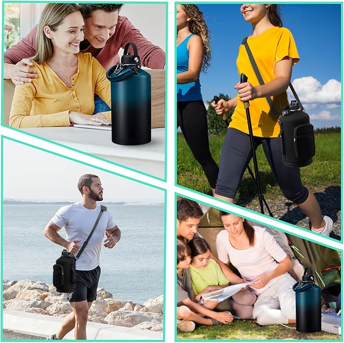 1 Gallon Water Bottle Stainless Steel - 128oz Insulated Flask Water Bottle with Sleeve Strap, Big Water Jug with Straw & Spout Lid, Gym Camping Gallon Water Bottle w/Paracord Handle, protective Boot - OVERLANDERS Outfitter