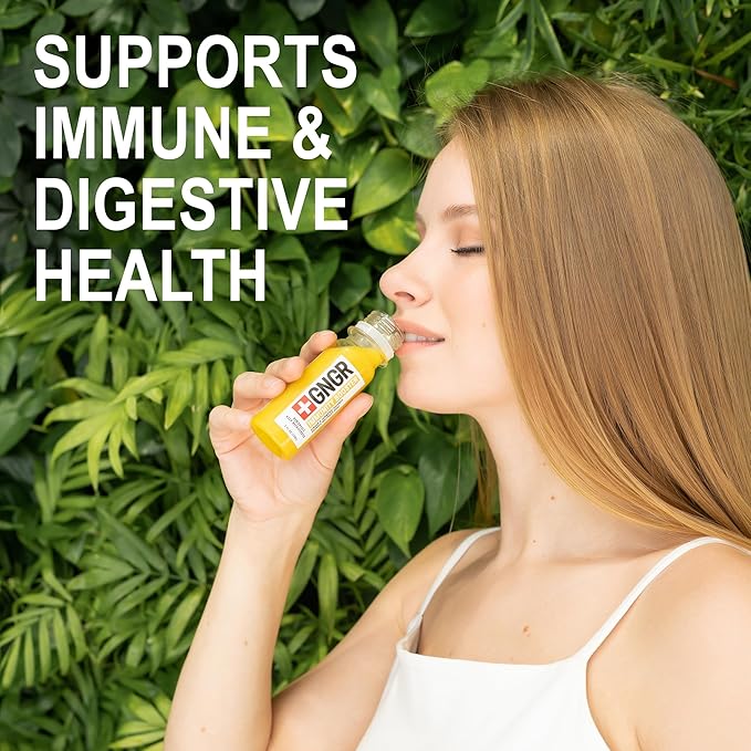 '+GNGR Digestive Aid Organic Ginger Shots with Probiotics, Gut Health, Colon Cleanse, Bloating Relief, Gut Detox, Immunity Shots with Ginger Juice, Turmeric, Black Pepper. (2 Oz, Pack of 12) - OVERLANDERS Outfitter