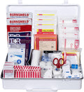 Fully stocked MediTac Kits ANSI Class B first aid kit with bandages, ointments, scissors, and medical supplies in a compact container.