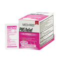 Box of PMS Relief Cramp Tabs by QuakeKits, 80-count for menstrual cramp relief, medicine and topical treatment.