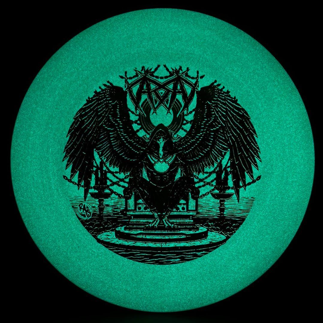 ESP Glo Buzzz disc golf disc by Ripper Studios featuring Karudi the Overseer design in vibrant glo finish.
