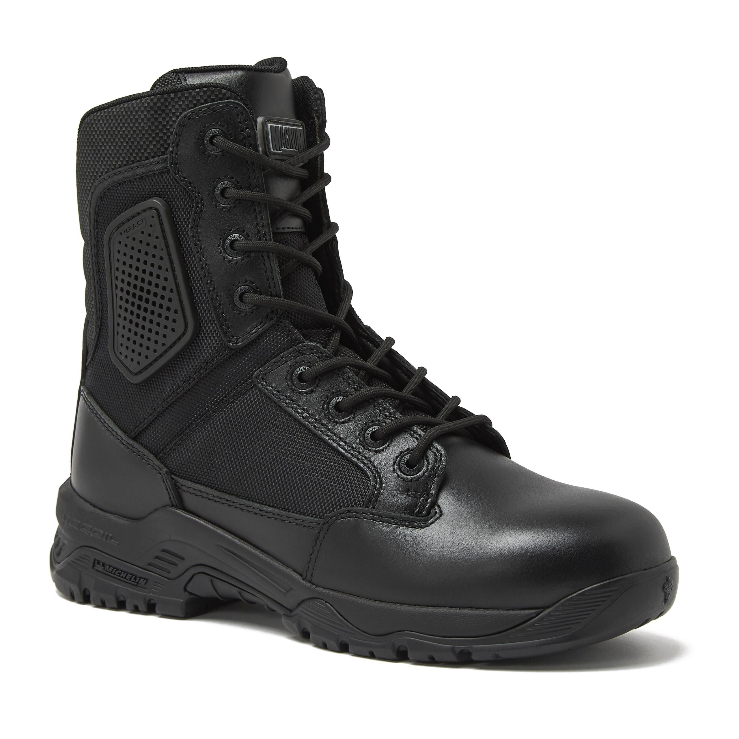 Magnum Boots Strike Force 8-inch tactical boots with rugged leather and breathable mesh for durability and comfort.