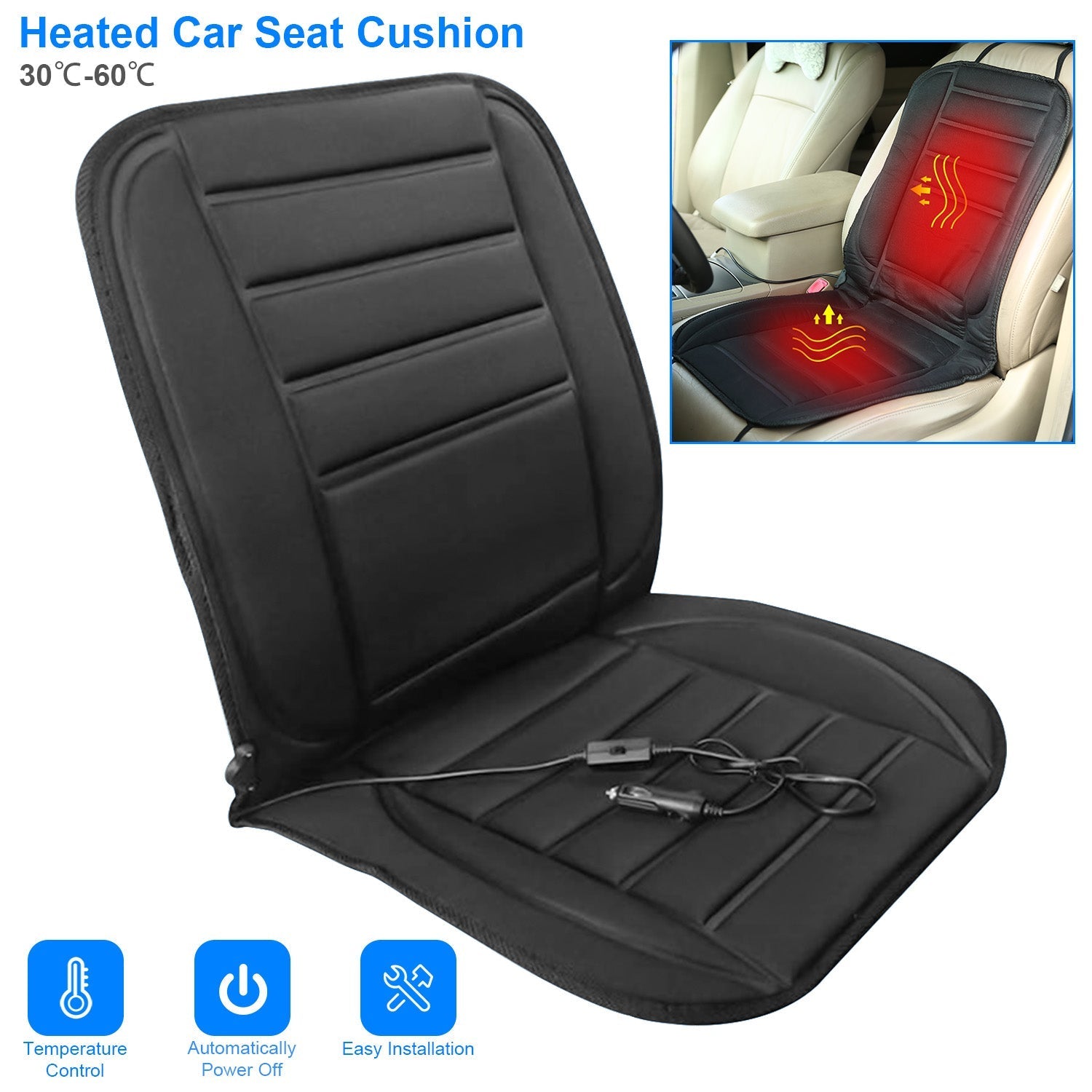 Heated Car Seat Cushion 12V Auto Seat Cover Warmer with Adjustable Temperature Controller for Cars Trucks Vans SUV - OVERLANDERS Outfitter