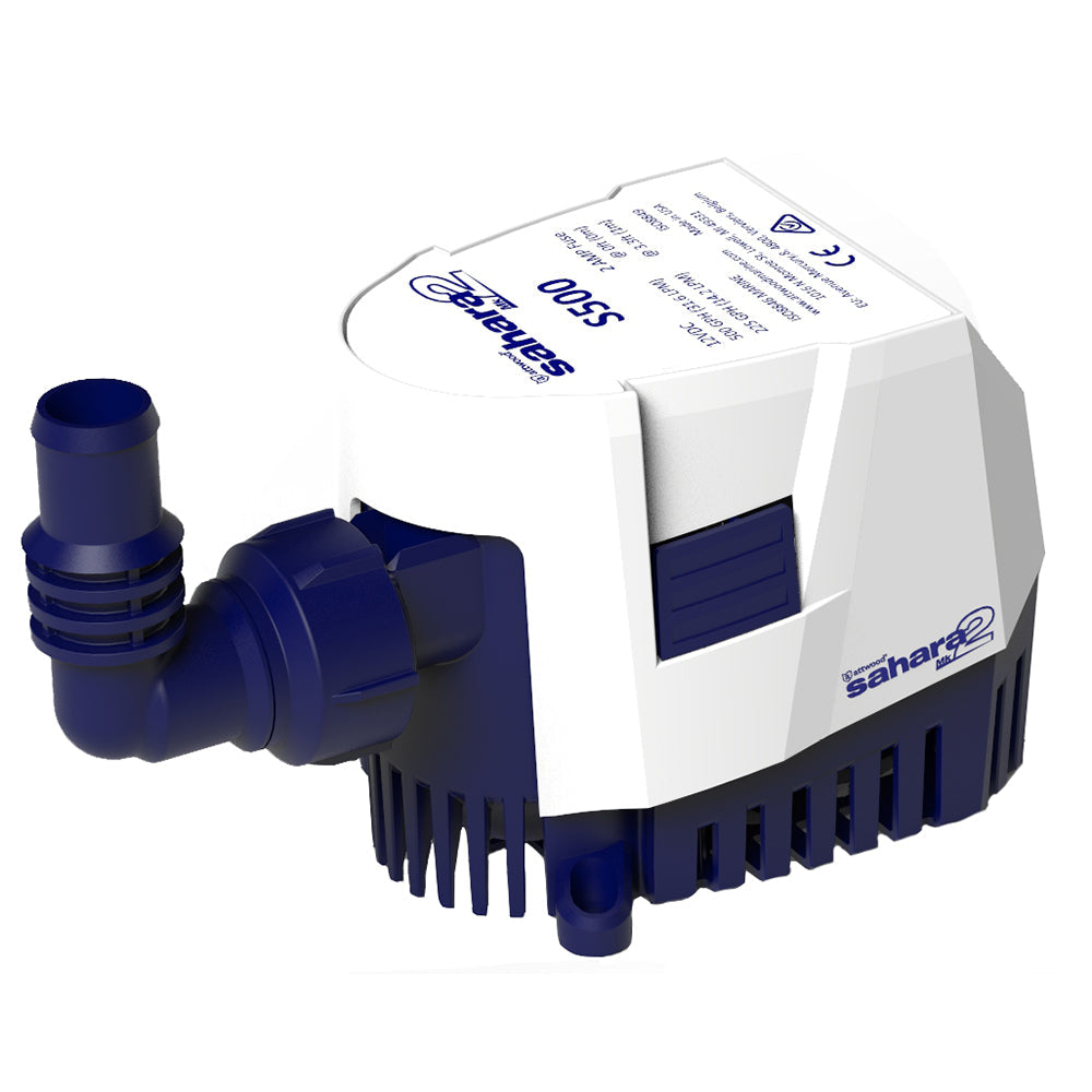Attwood Sahara MK2 S500 12V automatic bilge pump by Wake World Parts, featuring a compact design and 500 GPH capacity.