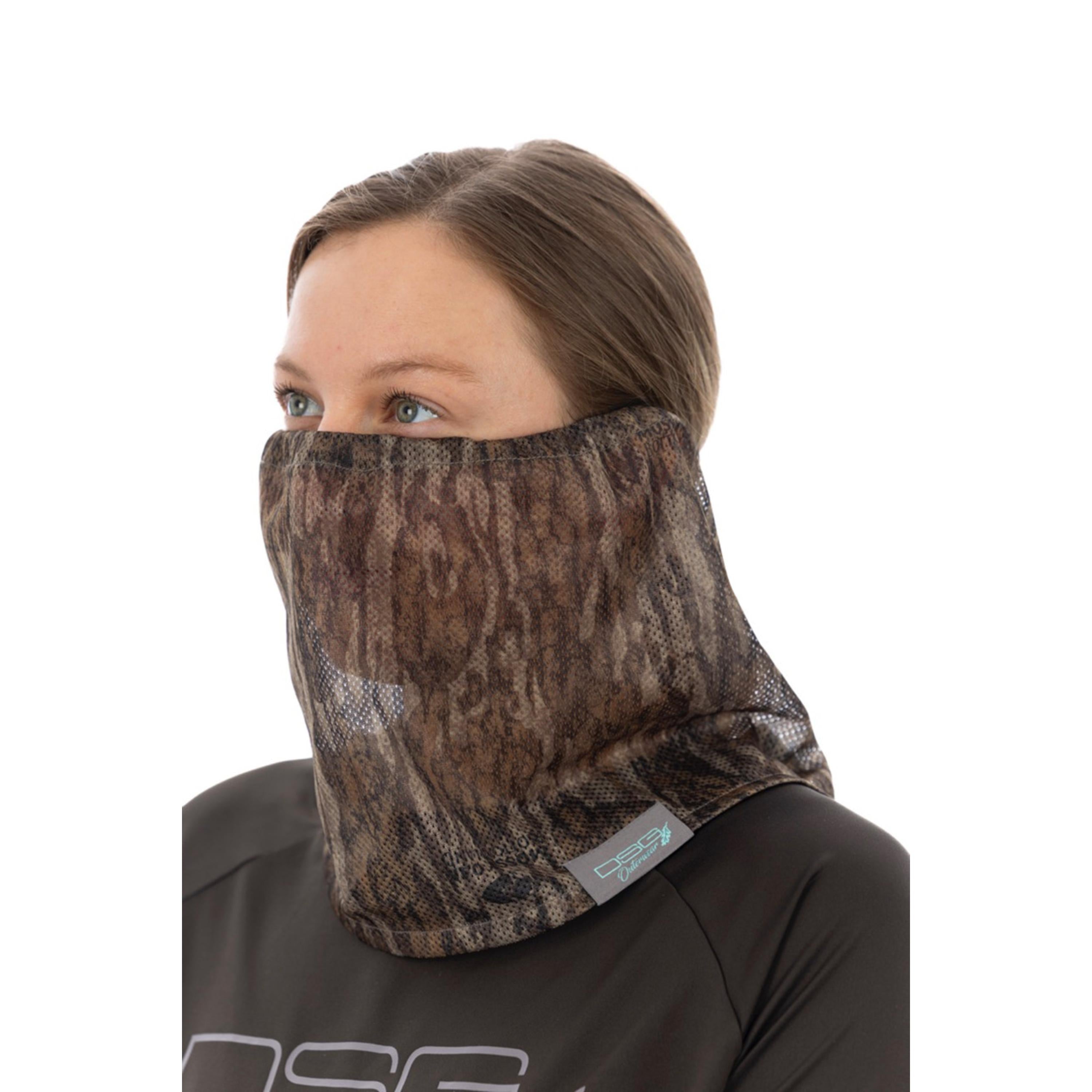 Mesh face mask by DSG Outerwear featuring breathable mesh material with ear loops for a comfortable fit.
