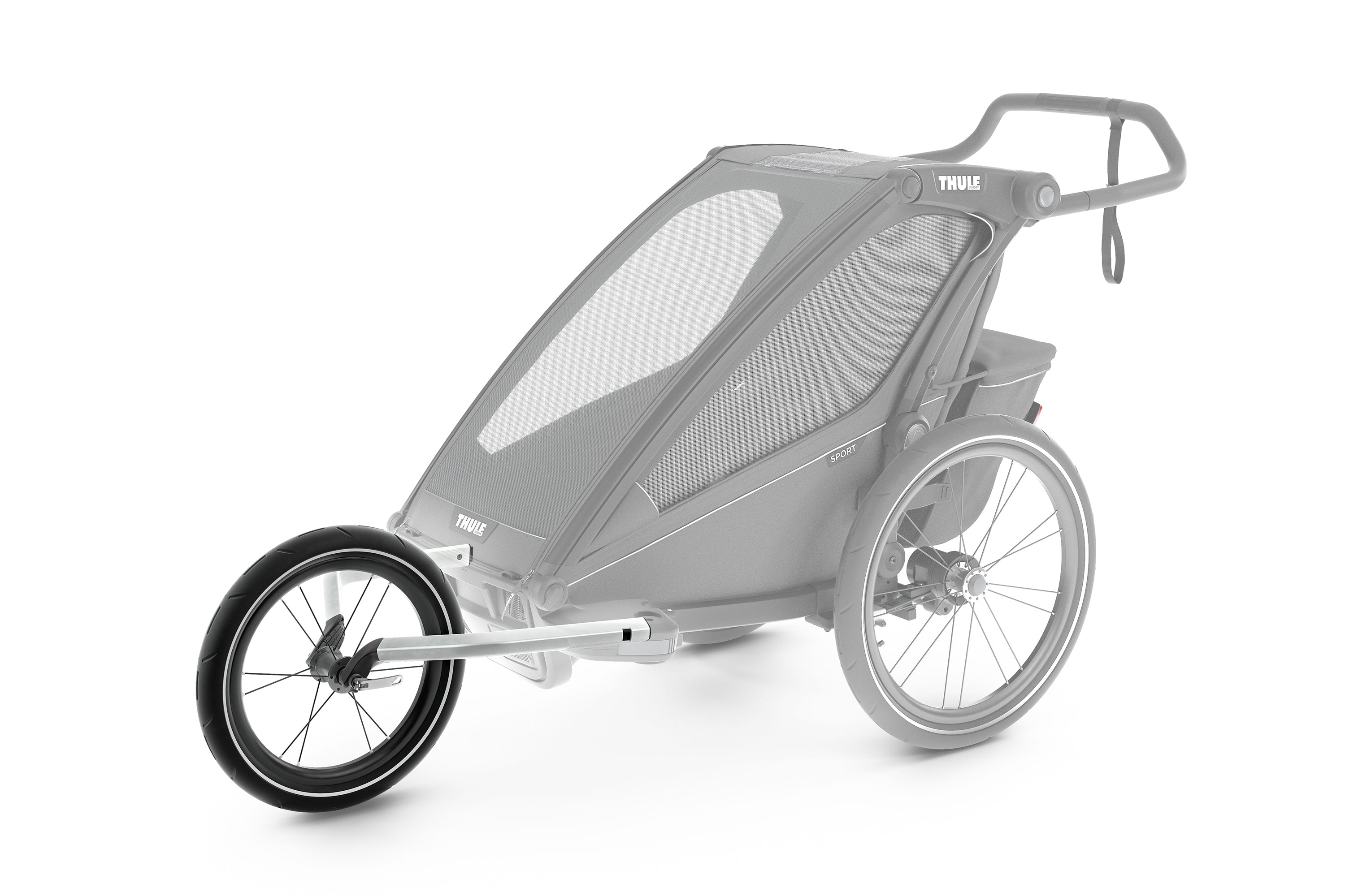 All-terrain kit for Thule Chariot bike trailer by Backcountry Sportsman, showing rugged wheels and frame for off-road biking.