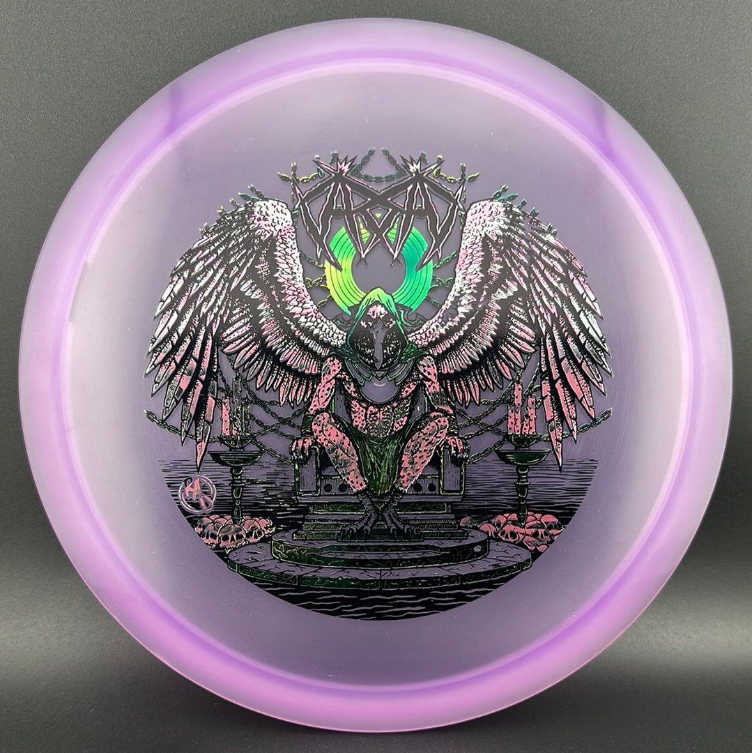 CryZtal Buzzz disc golf disc by Rare Air Discs featuring Karudi the Overseer design, with vibrant colors and detailed artwork.