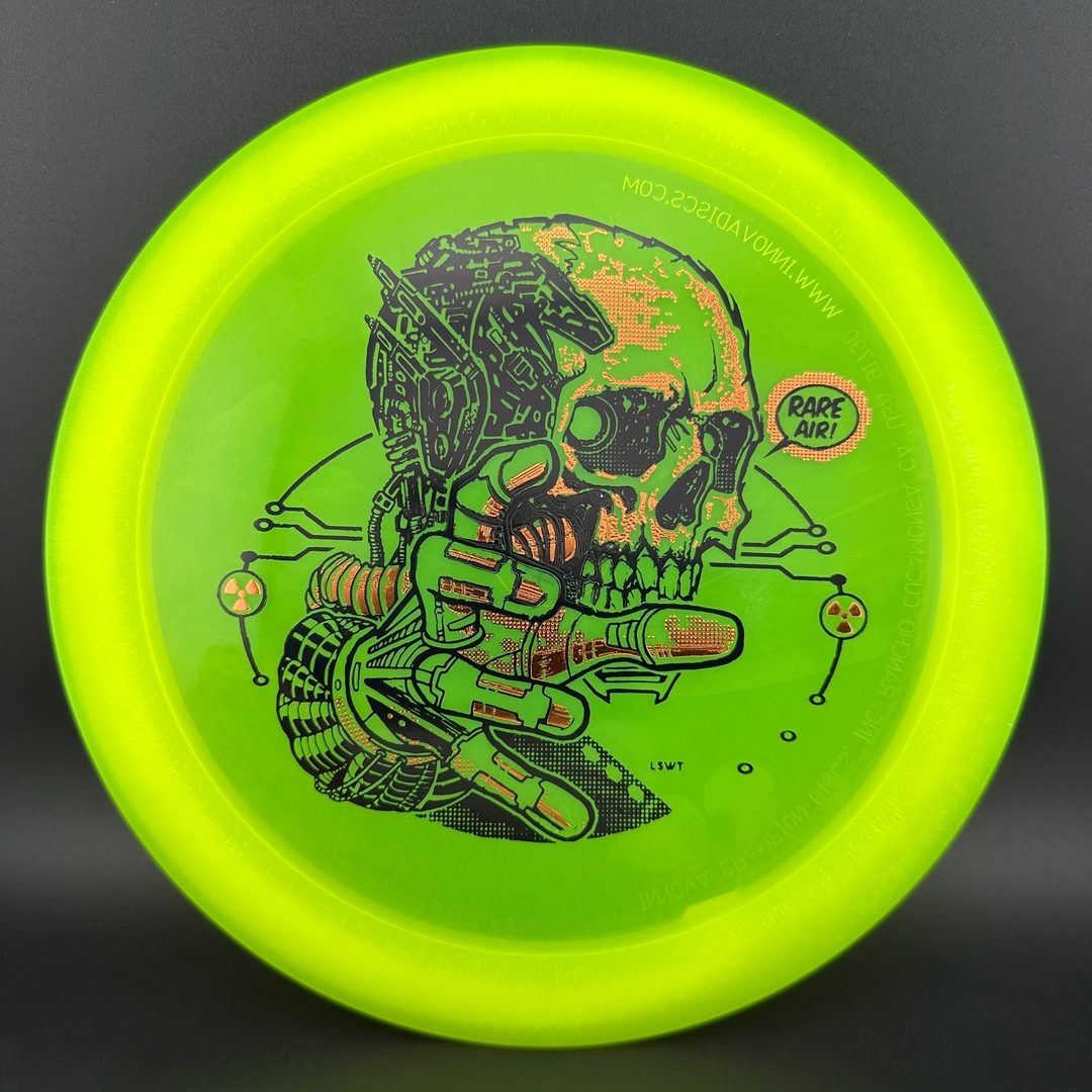 Gummy C-Blend Aztec disc golf disc by Rare Air Discs, part of the Fear V1 series, featuring vibrant colors and detailed design.