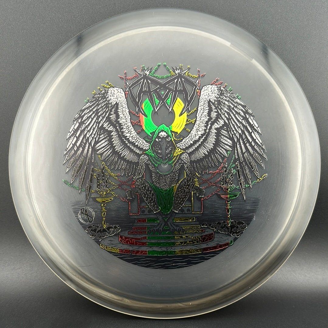 CryZtal Buzzz disc golf disc by Rare Air Discs featuring Karudi the Overseer artwork, with vibrant colors and detailed design.