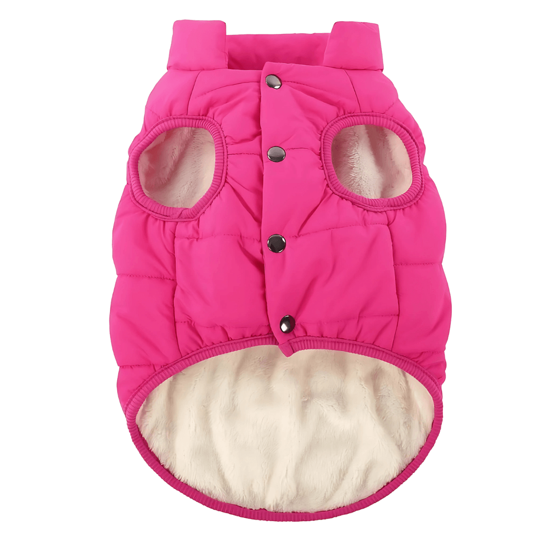 The Wild Paw Furline Coat displayed on a hanger, showcasing a plush, fur-lined exterior perfect for cold weather.
