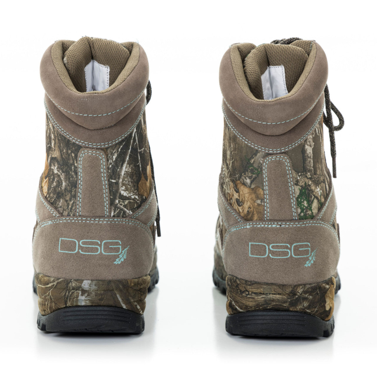 Realtree Edge lace-up hunting boots by DSG OUTERWEAR with 600 gram insulation and rugged outdoor design.