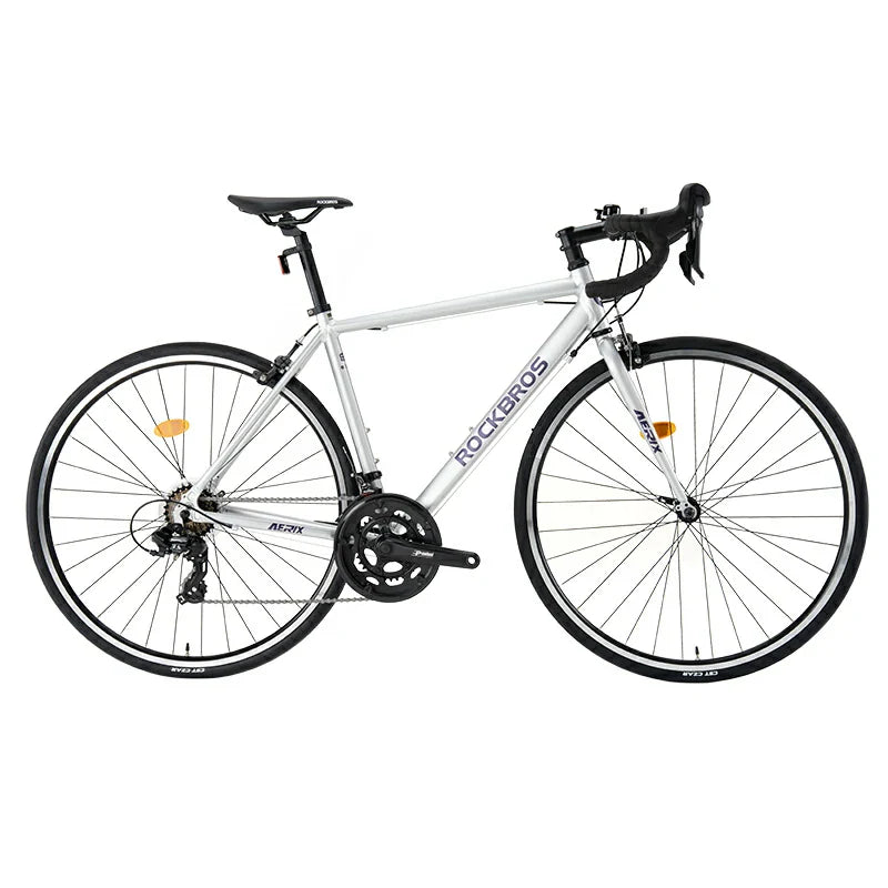 Lightweight aluminum road bike by ROCKBROS-US with sleek frame, drop handlebars, and racing tires perfect for speed and performance.