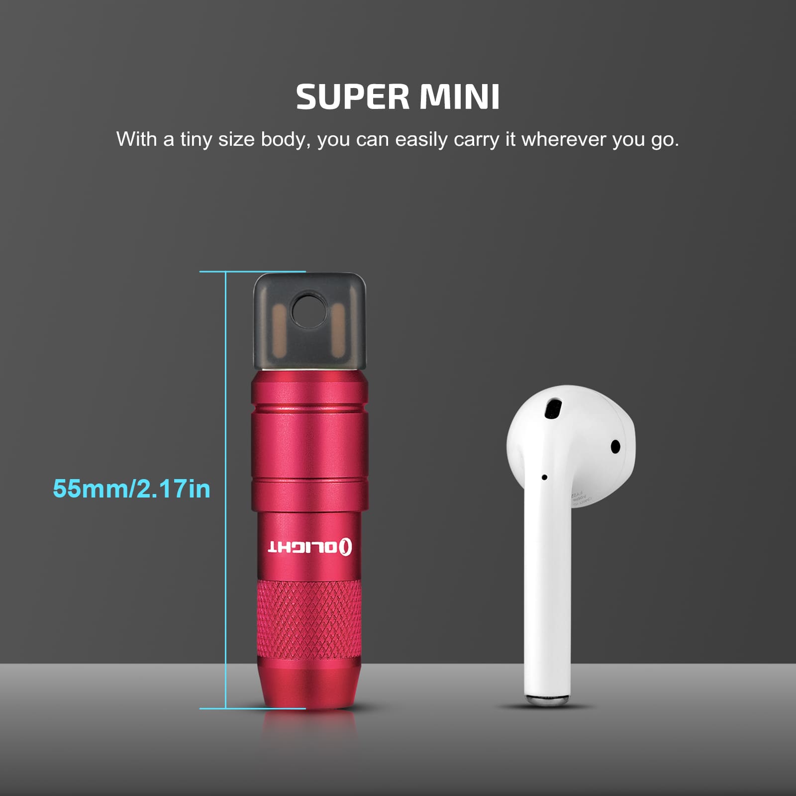 Olight iMini 2 rechargeable mini flashlight with magnetic feature, keychain design, and 50 lumens brightness.