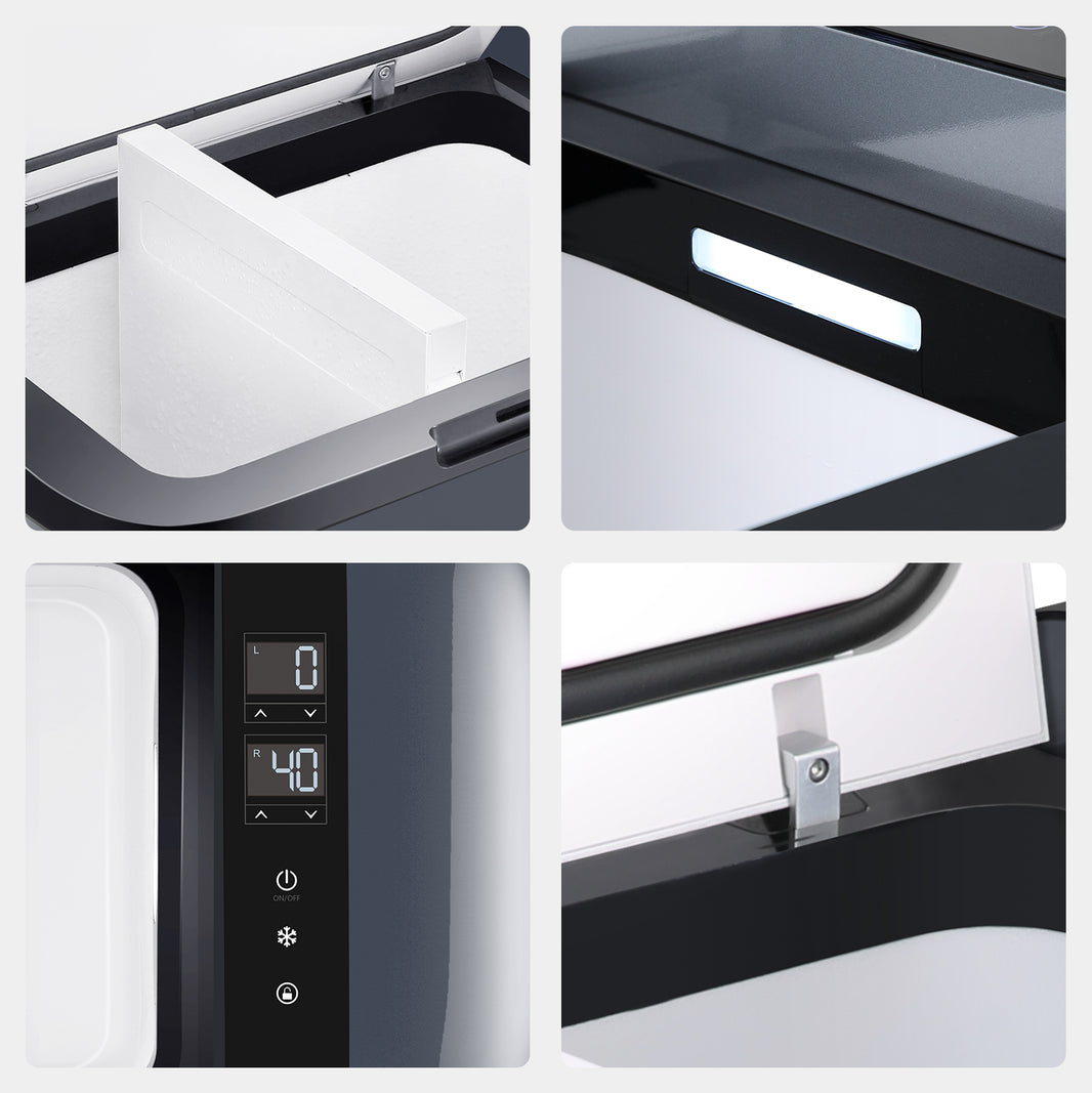 Inca Overland GO20 Dual Zone 12V portable freezer by ICECO with 20L capacity, showing the compact, rugged design and control panel.
