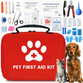 Mimarta dog and cat first aid kit with red case, containing medical supplies for pet emergencies at home, travel, or outdoors.