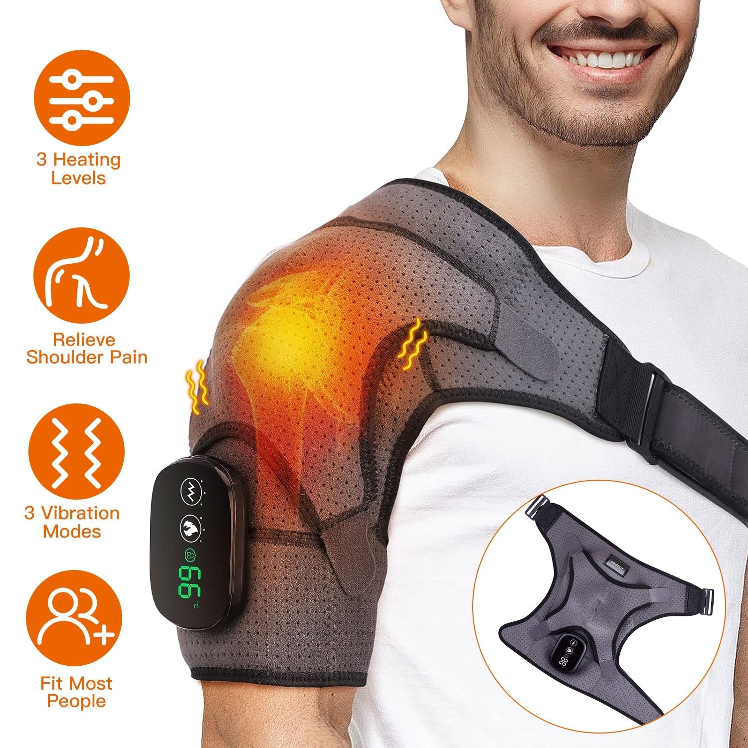 Cordless Shoulder Heating Pad Rechargeable Heated Shoulder Wrap MassagerÊShoulder Brace Supports with 3 Heating Levels 3 Vibration Modes for Left Righ - OVERLANDERS Outfitter