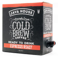 Cold brew espresso on tap from Java House, showing a sleek tap handle and glass filled with dark, rich coffee.