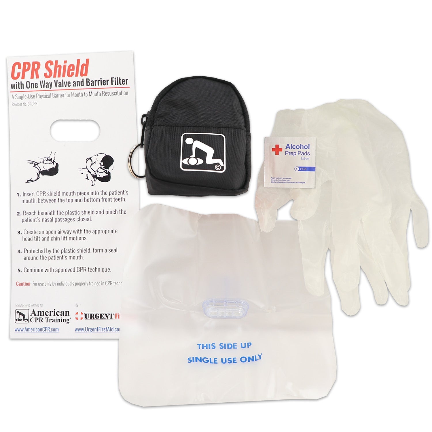 CPR Black Beltloop Keychain Backpack with Faceshield, Gloves, and Cleansing Wipes - OVERLANDERS Outfitter