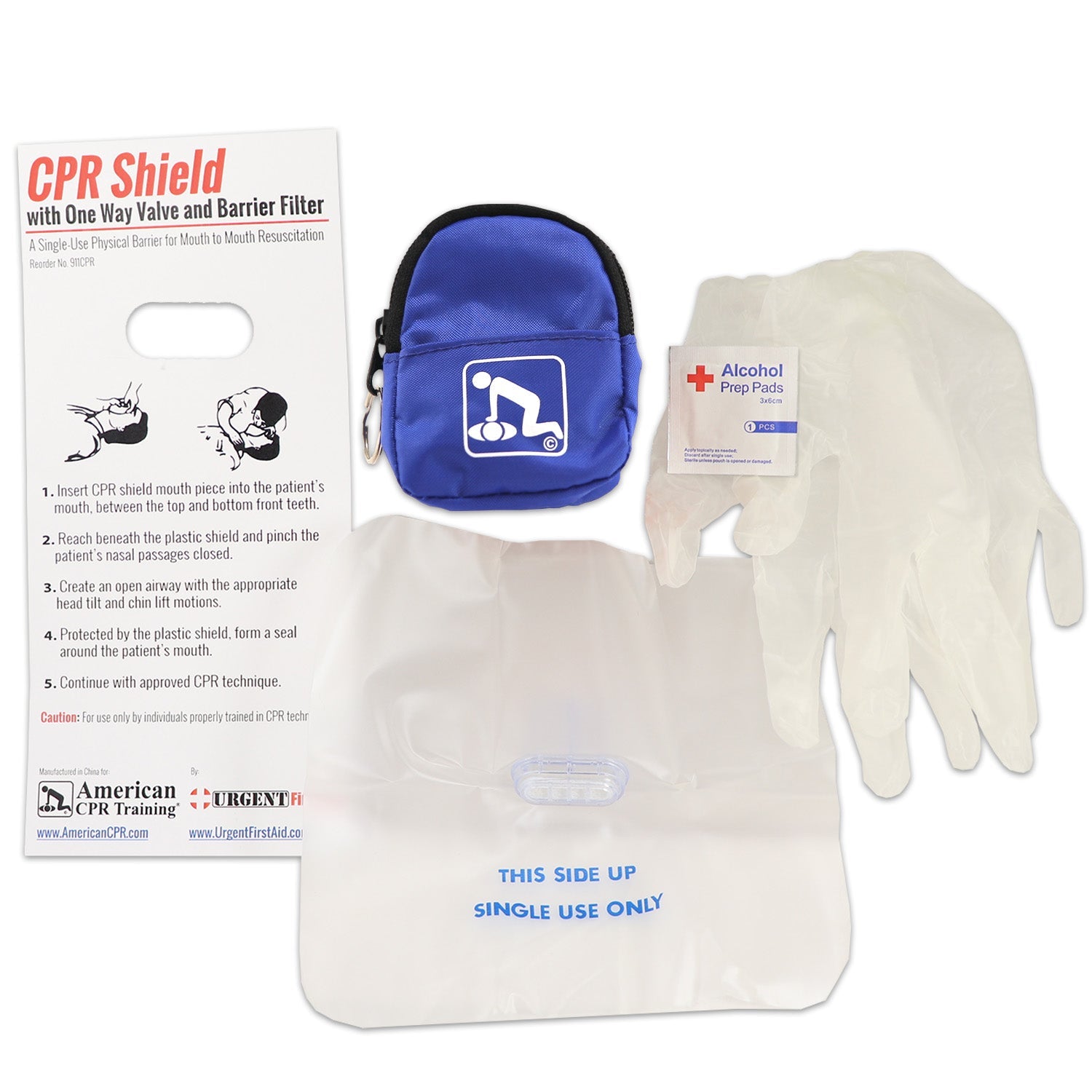 CPR Blue Beltloop Keychain Backpack with Faceshield, Gloves, and Cleansing Wipes - OVERLANDERS Outfitter