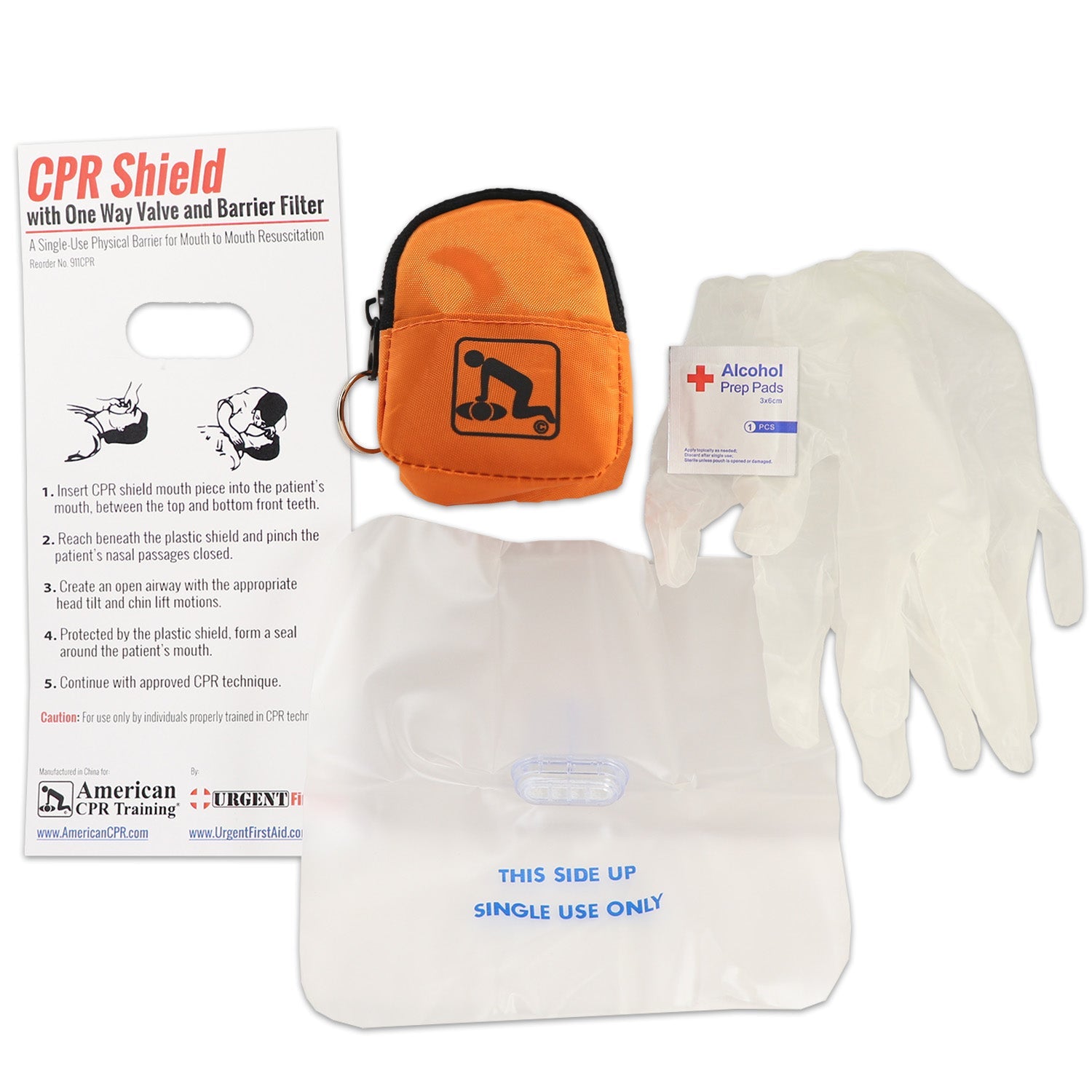 CPR Orange Beltloop Keychain Backpack with Faceshield, Gloves, and Cleansing Wipes - OVERLANDERS Outfitter