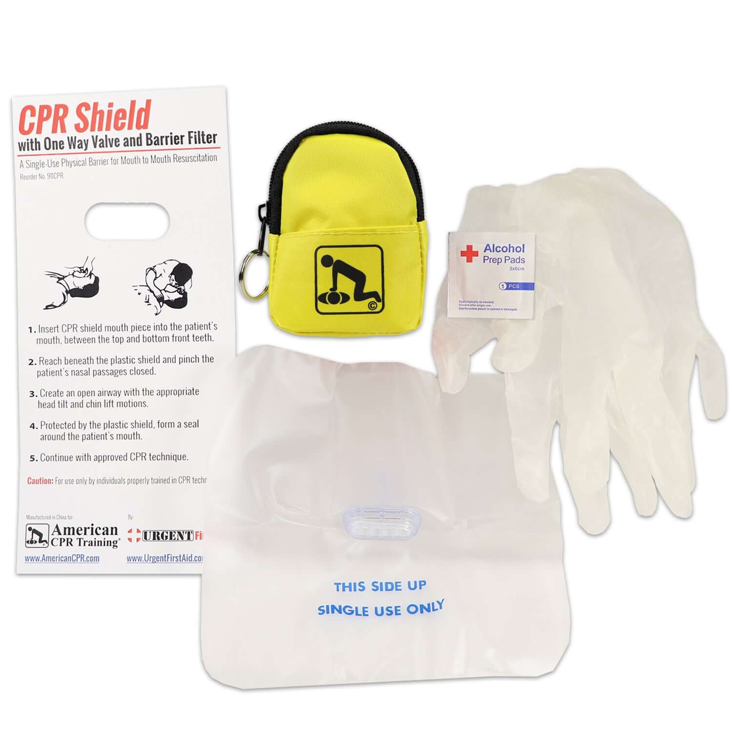 CPR Yellow Beltloop Keychain Backpack with Faceshield, Gloves, and Cleansing Wipes - OVERLANDERS Outfitter