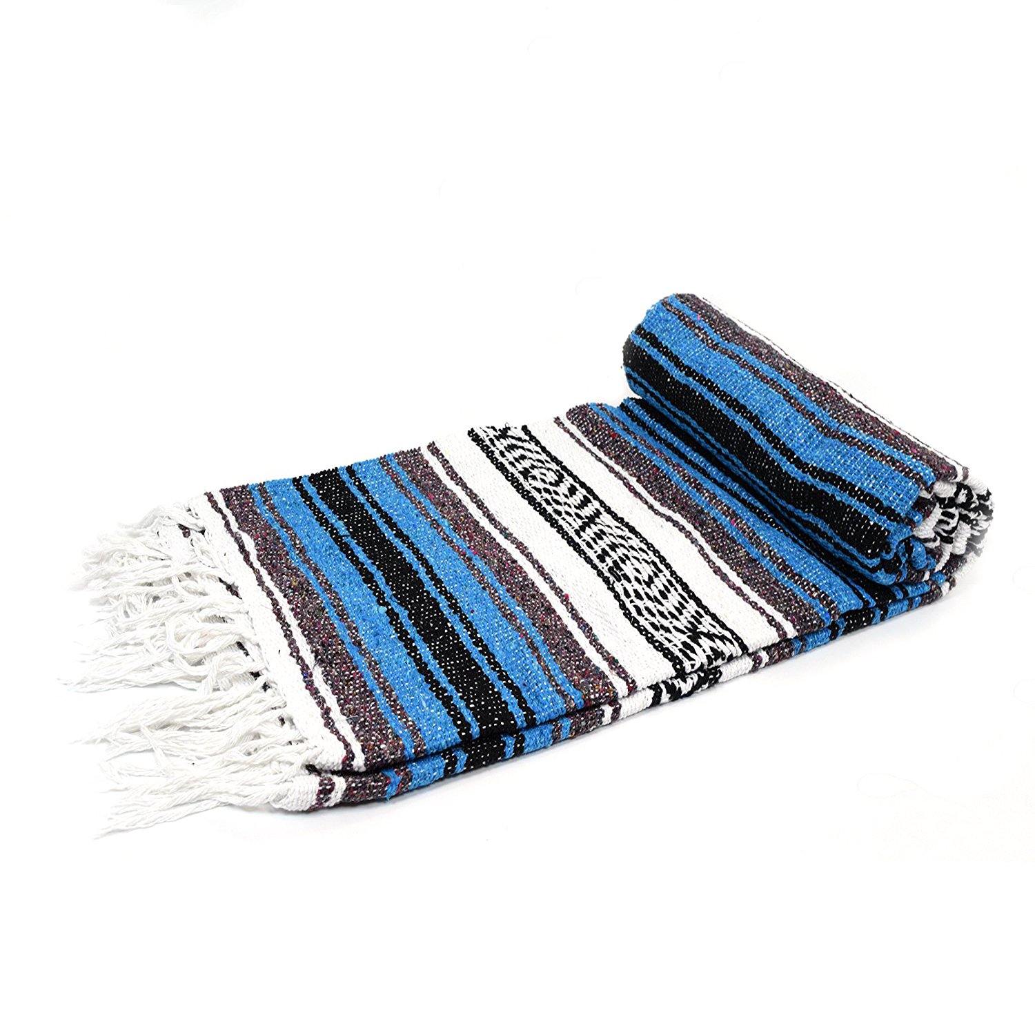 Bright Blue Mexican Falsa Blanket - OVERLANDERS Outfitter