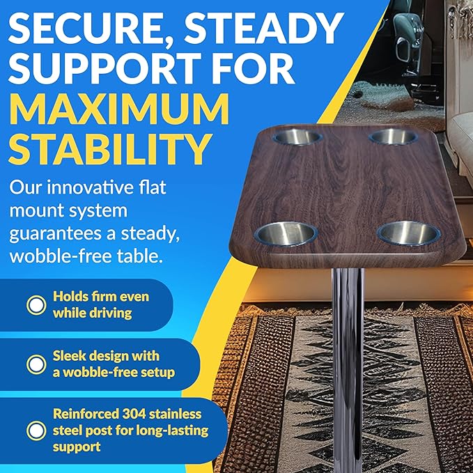 RV Side Tables | RV End Tables - Table Set - 6" Flush Mount Floor Plate / Anti Wobble, Cocktail Design (6 colors) - OVERLANDERS Outfitter