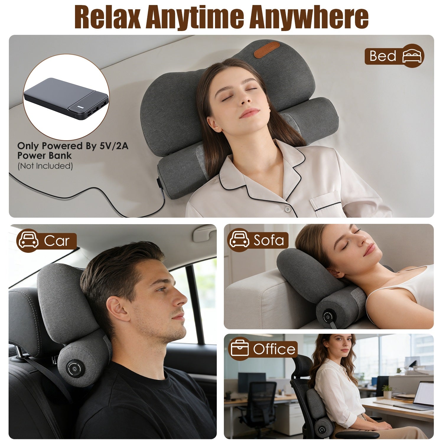 USB Heated Neck Pillow Zero Pressure Memory Foam Cervical Neck Pillow Heated Bed Pillow with Eye Mask Adapter for Pain Relief - OVERLANDERS Outfitter