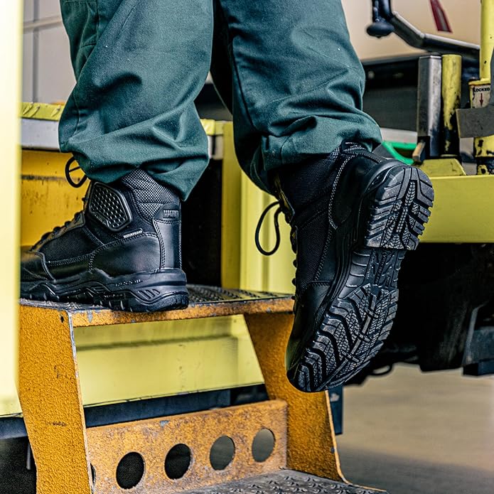 Magnum Boots Strike Force 6-inch waterproof tactical work boots with sturdy leather and breathable mesh for men.