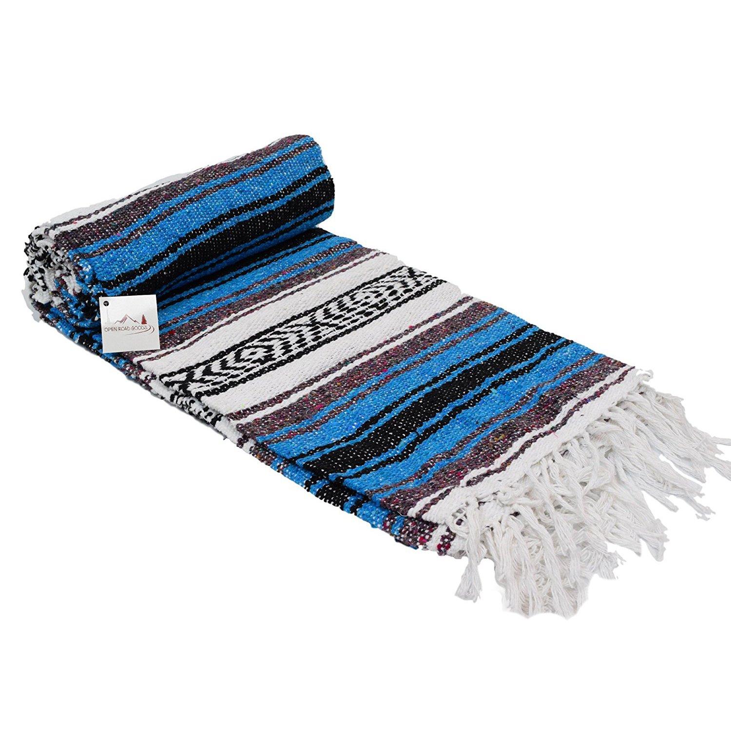 Bright Blue Mexican Falsa Blanket - OVERLANDERS Outfitter