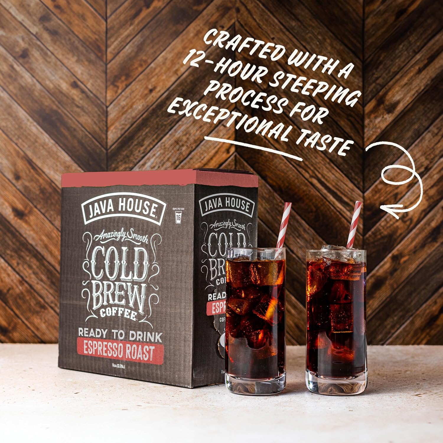 Cold brew on tap espresso from Java House, showing a sleek coffee dispenser with rich, dark espresso ready to serve.