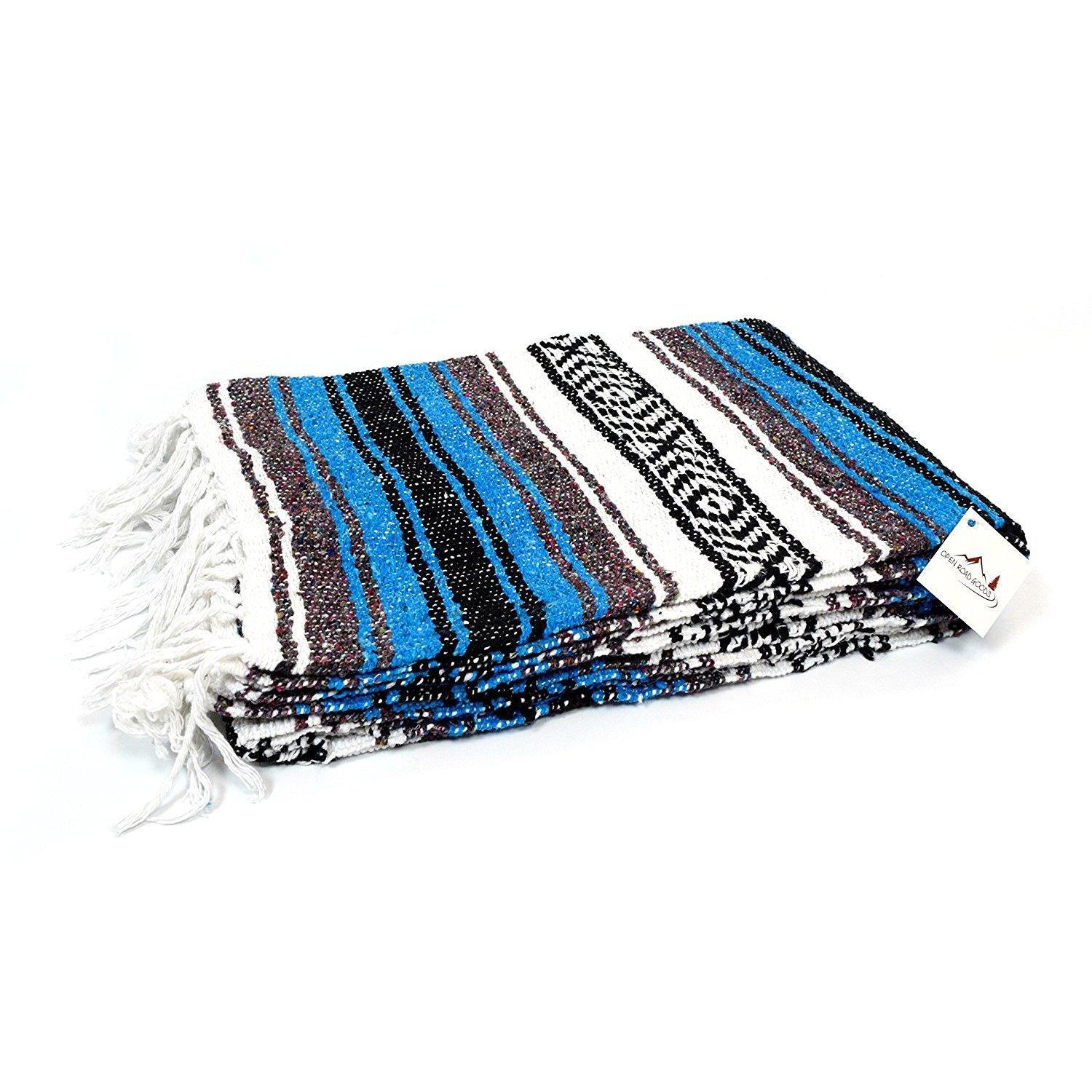 Bright Blue Mexican Falsa Blanket - OVERLANDERS Outfitter