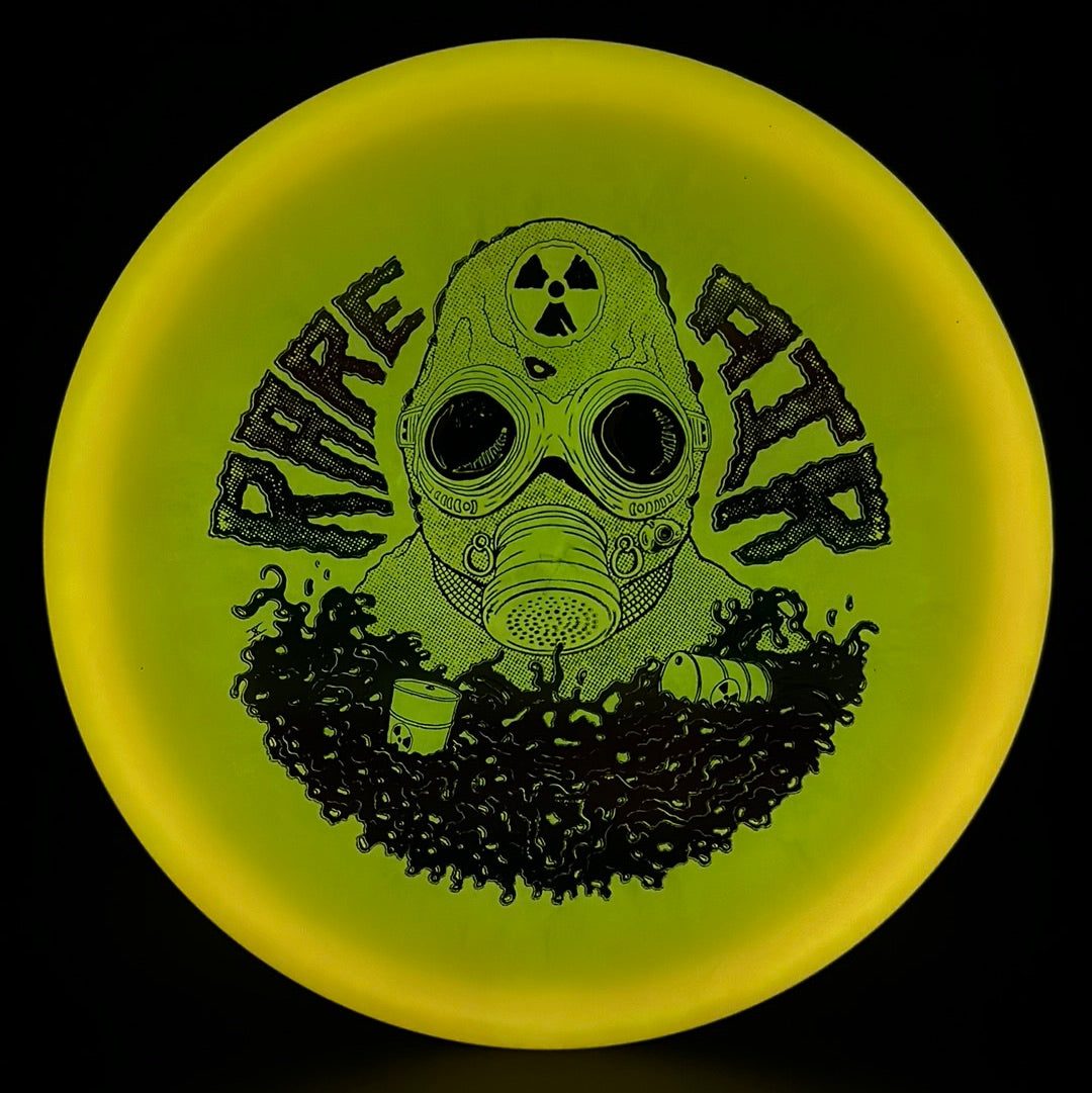 Rare Air Discs Lunar Recon Mortar F2 disc golf disc with Radioactive Man stamp in vibrant colors and detailed design.