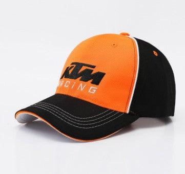 Decorative sport motorcycle baseball cap by Bean's Moto Booth with embroidered motorcycle design, displayed on a neutral background.