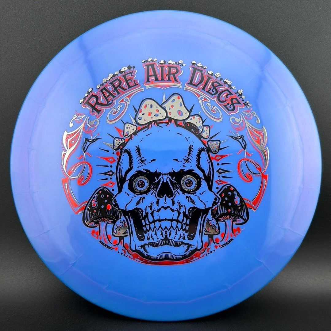 Ethereal Construct Crushin' Amanitas disc golf stamp by Manny Trujillo on Rare Air Discs disc, featuring detailed Amanita mushroom artwork.