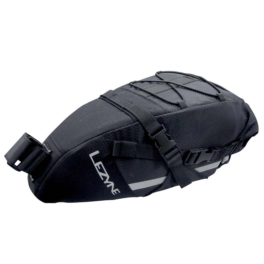 Lezyne XL Caddy Seat Bag in black, 7.5L capacity, featuring a sleek design and easy attachment for cycling gear.