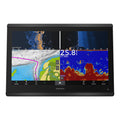 Garmin GPSMAP 8616xsv combo GPS and fishfinder display showing detailed navigation charts and sonar imaging.