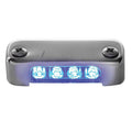 Attwood blue LED micro courtesy light with stainless steel bezel, vertical mount, designed for boat interior or courtesy lighting.