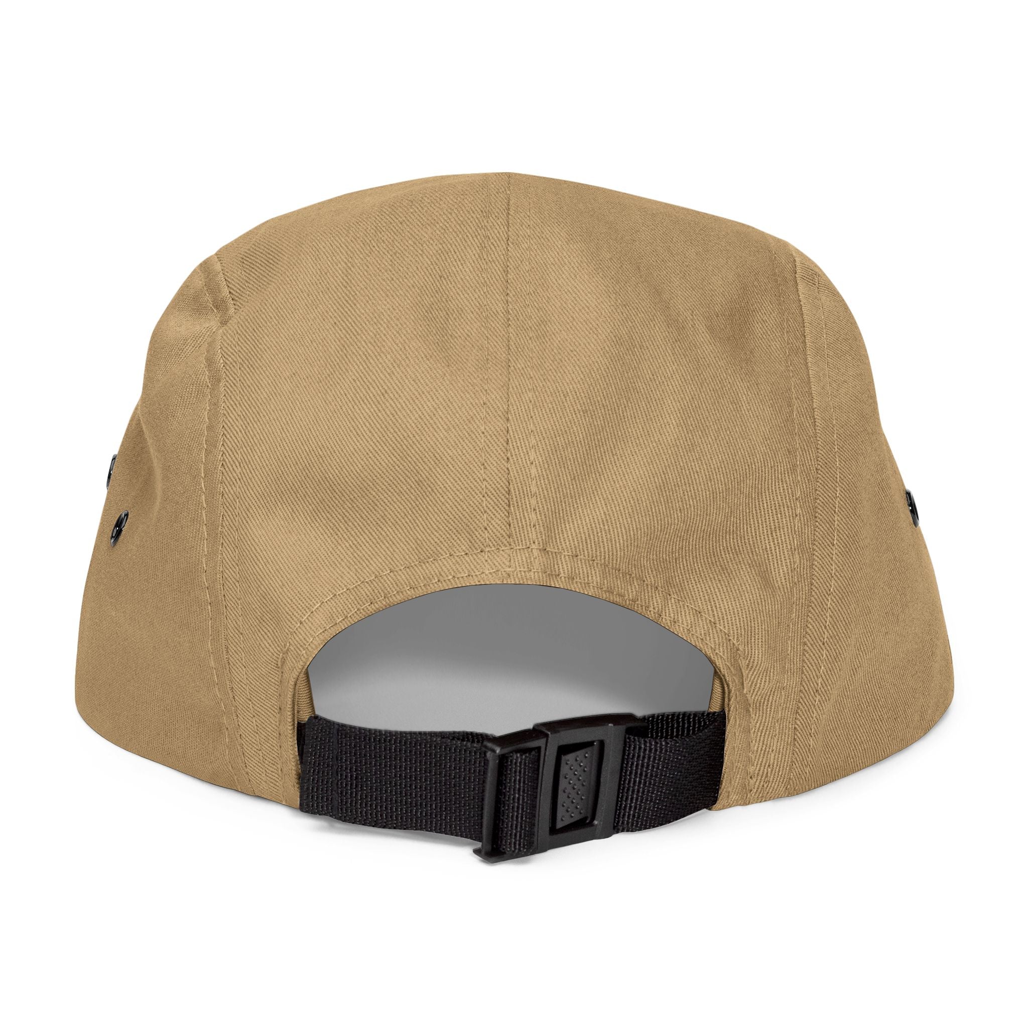 Embroidered 5-panel cap from In The Bag Disc Golf Company, featuring a stylish design and adjustable strap.