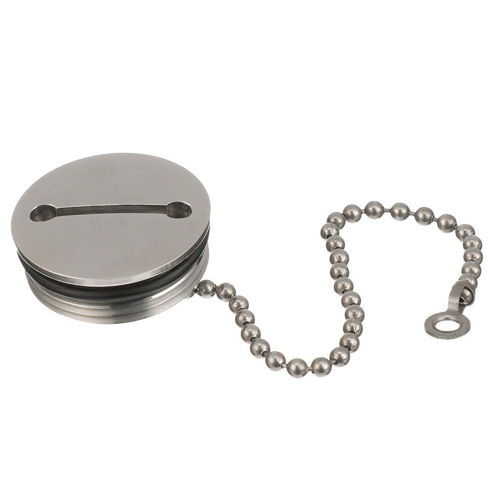 Attwood deck fill replacement cap with chain, designed for boat deck fills, by Wake World Parts, shown in the image.