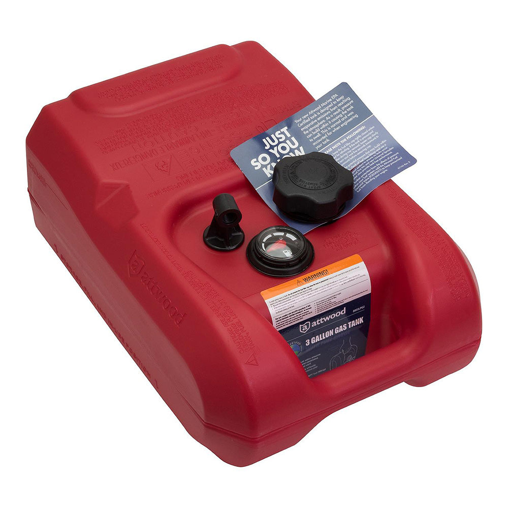 Wake World Parts Attwood 3-Gallon Portable Fuel Tank with Gauge, compact marine fuel tank for boats and outdoor use