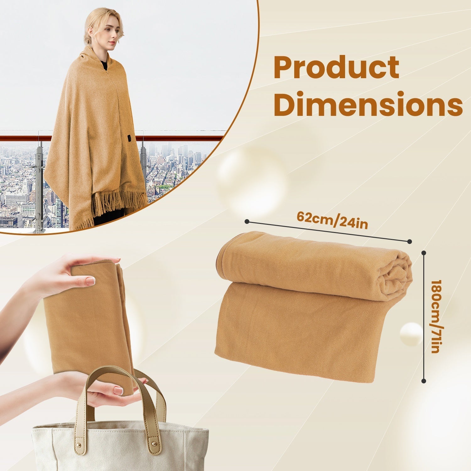 USB Heated Shawl, 77"x24", 3 Heat Levels - OVERLANDERS Outfitter