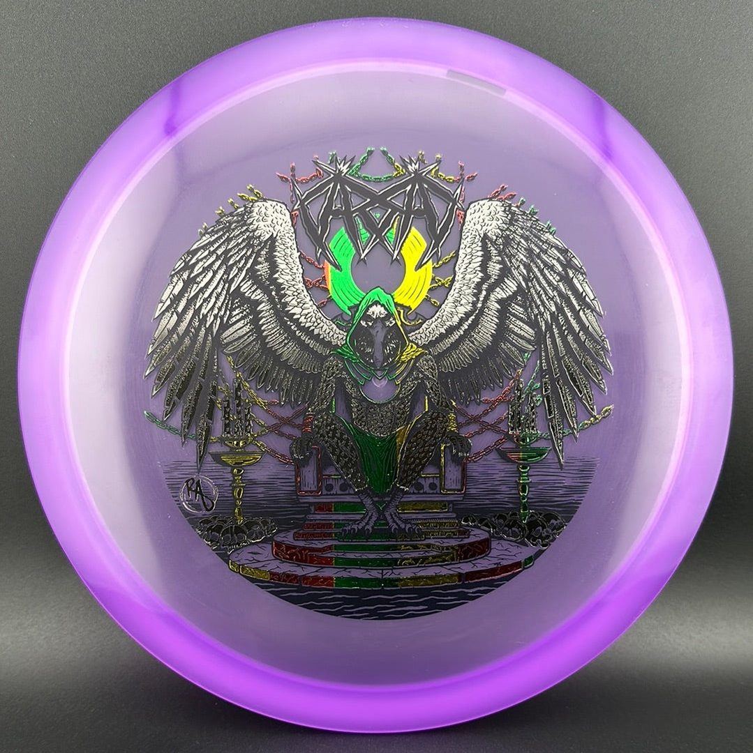 CryZtal Buzzz disc golf disc by Rare Air Discs featuring Karudi the Overseer artwork from Cult of RAD.