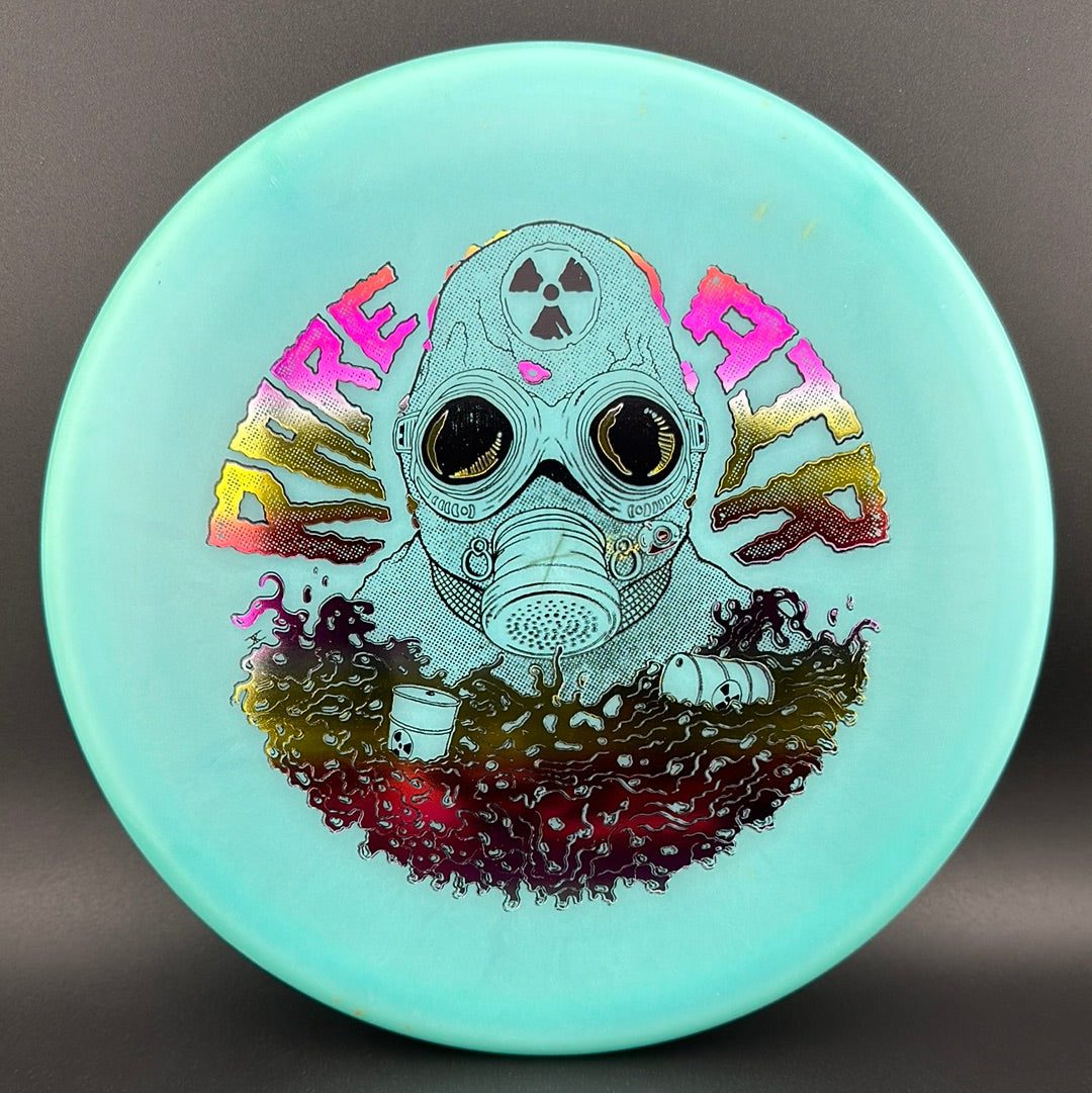 Color Lunar Recon Mortar F2 disc golf disc by Rare Air Discs, featuring Radioactive Man stamp and vibrant lunar design.
