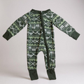 Green bamboo zippy pajamas for kids from Keep the Littles Wild, soft eco-friendly sleepwear with a playful design.