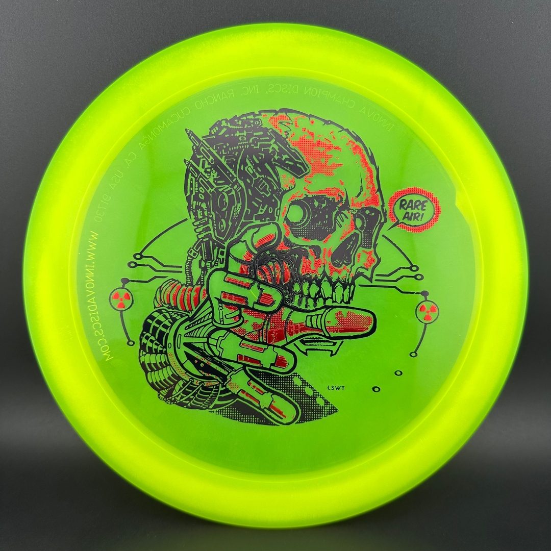 Disc golf Gummy C-Blend Aztec disc by Rare Air Discs from the FEAR V1 series, showing the colorful, textured surface and branding.