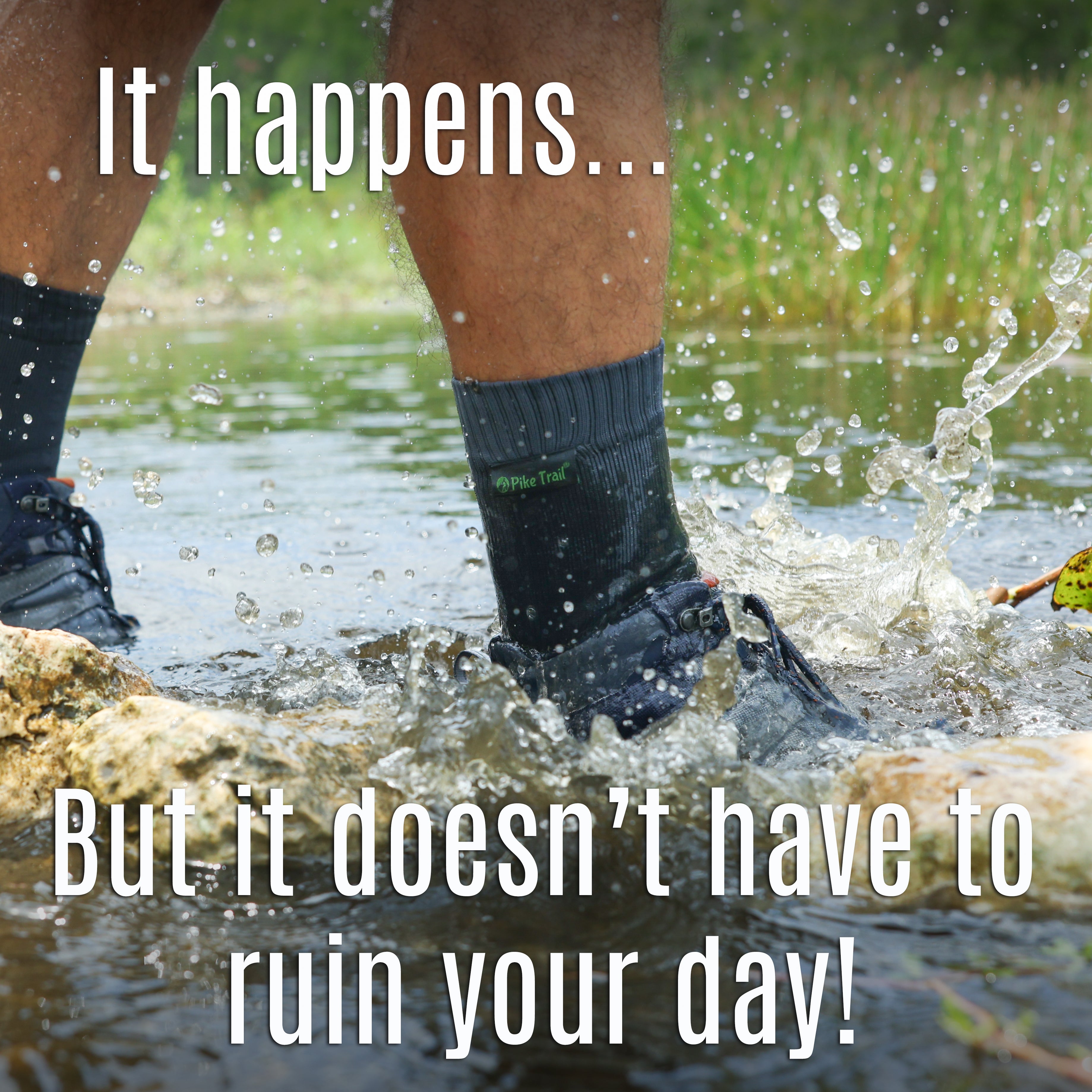 Pike Trail waterproof breathable socks shown laid flat, highlighting the durable fabric and moisture-wicking design for outdoor activities.