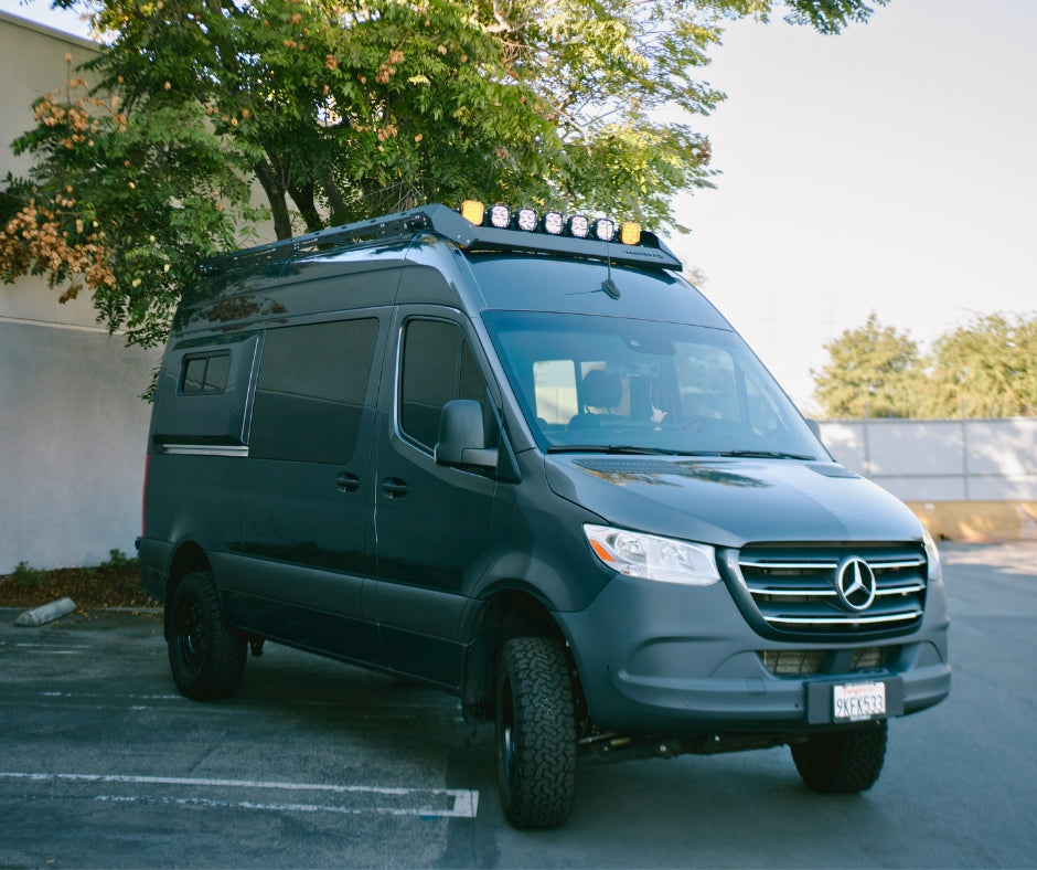 Sprinter Scout Rack 144 by The Van Mart, showcasing a sturdy roof rack designed for cargo storage on a Sprinter van.